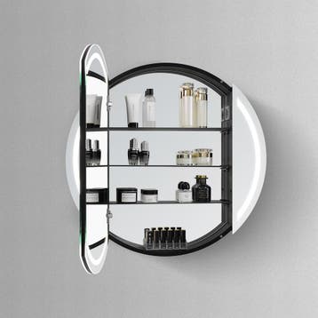 HIPP Design spiegelkast Rond - Mat Zwart 60x13 cm met LED, Huis en Inrichting, Badkamer | Badkamermeubels, Ophalen of Verzenden