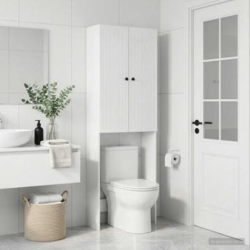 vidaXL Toiletkast EDE Hoogglans Wit 66 x 25,5 x 190 cm, Huis en Inrichting, Verzenden, Nieuw