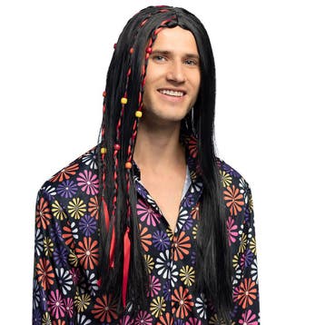 Flower Power Pruik Zwart Met Kralen Fern, Hobby en Vrije tijd, Ophalen of Verzenden, Nieuw
