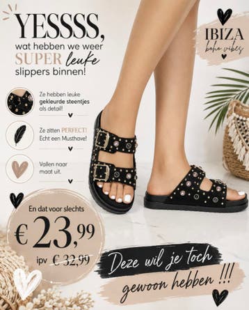 Boho Slippers Bellisimo, Kleding | Dames, Schoenen, Ophalen of Verzenden, Nieuw, Zwart, Slippers