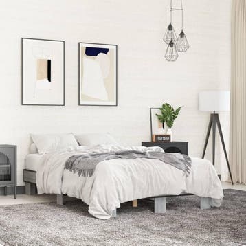 vidaXL Bedframe bewerkt hout metaal grijs sonoma eiken, Verzenden, 140 cm, 200 cm, Metaal