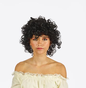 Pruik Zwarte Korte Krullen Veerle, Ophalen of Verzenden, Nieuw