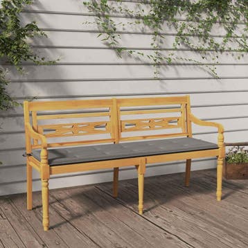 vidaXL Bankje Batavia met grijs kussen 150 cm massief, Verzenden, Nieuw, Teakhout