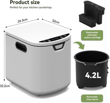 Compostmachine - Elektrische Keukencomposter - 4L - Wit - SO, Verzenden, Zo goed als nieuw