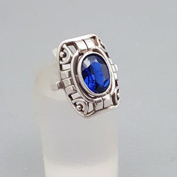 Zilver, Art Deco, Donker Blauwe Spinel(Getest) - Ring