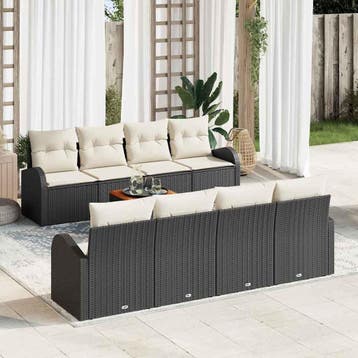 vidaXL Tuinbankenset 9 st Zwart poly rattan, Verzenden, Nieuw, Rotan, Meer dan 8 zitplaatsen