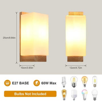 Houten Wandlamp E27 Minimalistisch met Glazen Kap, Verzenden, Nieuw