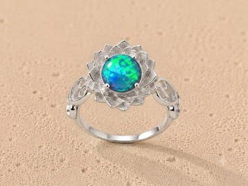 Opaal - Zilver - Ring - 6.76g Floral Opal Ring