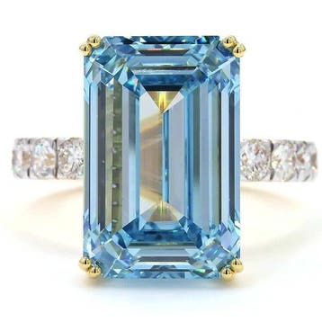 Ring - 18 karaat Geel goud - 12.10ct. tw. Blauw Diamant, Nieuw