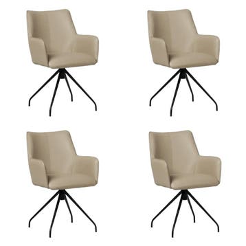 Set van 4 Leren draaibare eetkamerstoelen Wave - Toledo, Huis en Inrichting, Stoelen, Ophalen of Verzenden, Nieuw, Leer, Vijf, Zes of meer stoelen