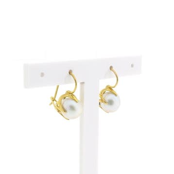 Gouden oorbellen met barok parels, Gebruikt, Ophalen of Verzenden, Met edelsteen, Goud
