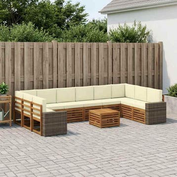 vidaXL Buiten bankenset 11 pcs Natuurlijk en Crème Polyester, Huis en Inrichting, Verzenden, Nieuw