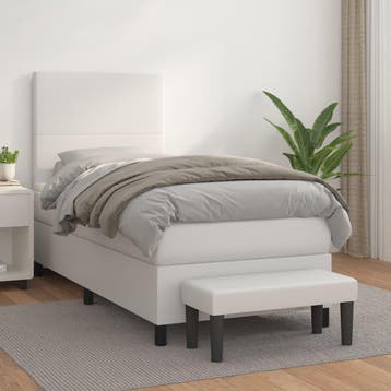 vidaXL Boxspring met matras kunstleer wit 90x200 cm, Overige materialen, 90 cm, Eenpersoons, Verzenden