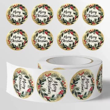 Sluitstickers kerstetiketten merry christmas hulstblad rond, Ophalen of Verzenden, Nieuw