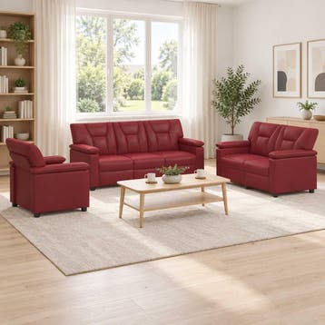 vidaXL Bankstel 3 pcs Wijnrood Kunstleer, Verzenden, Nieuw, Leer, 150 tot 200 cm