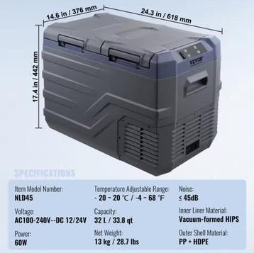 Autokoelkast 40L –Dual Zone Compressor Koeler en Vriezer 12V, Verzenden, Nieuw