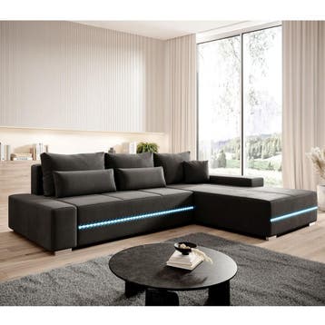 Gestoffeerde Hoekbank Davos - 260 x 72 x 180 cm - Donkergrij, Huis en Inrichting, Banken | Bankstellen, Verzenden, Nieuw