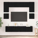 vidaXL Tv-meubelset Wandgemonteerd 8 pcs Zwart Eiken Bewerkt, Huis en Inrichting, Kasten | Televisiemeubels, Minder dan 50 cm