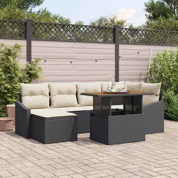 vidaXL Tuin Sofa Set 7 st Zwart Poly riet, Verzenden, Nieuw, Rotan, 7 zitplaatsen