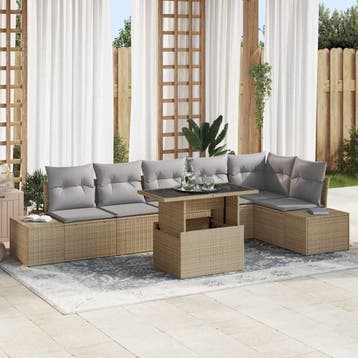 vidaXL Tuin Sofa Set 7 st Beige poly rattan, Verzenden, Nieuw, 7 zitplaatsen