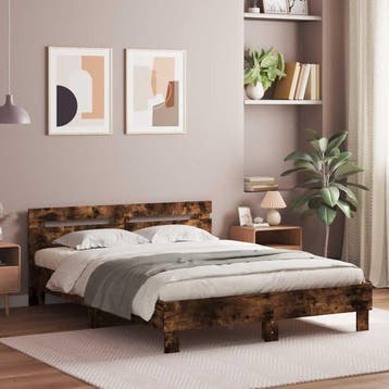 vidaXL Bedframe met hoofdeinde bewerkt hout gerookt eiken, Bruin, Verzenden, 140 cm, 200 cm
