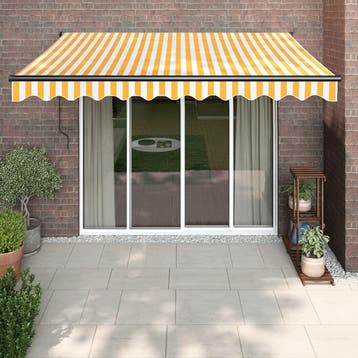 vidaXL Luifel automatisch uitschuifbaar 3x2,5 m geel en wit, Verzenden, Nieuw