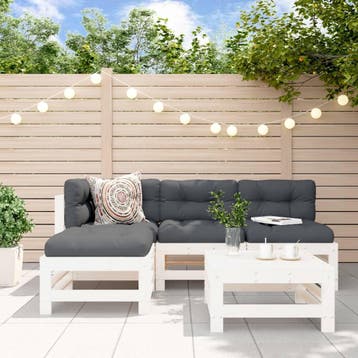 vidaXL 5-delige Loungeset massief grenenhout wit, Tuin en Terras, Tuinsets en Loungesets, Verzenden, Nieuw, 5 zitplaatsen, Loungeset
