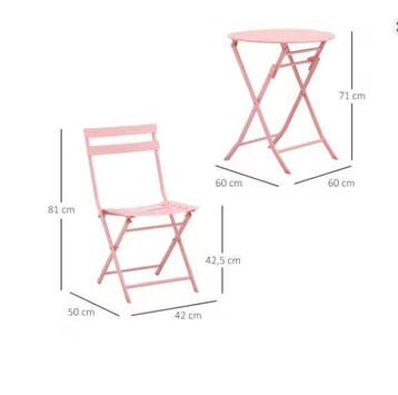 3-delige Roze Bistroset – Opvouwbare Tafel en Stoelen, Verzenden, Nieuw
