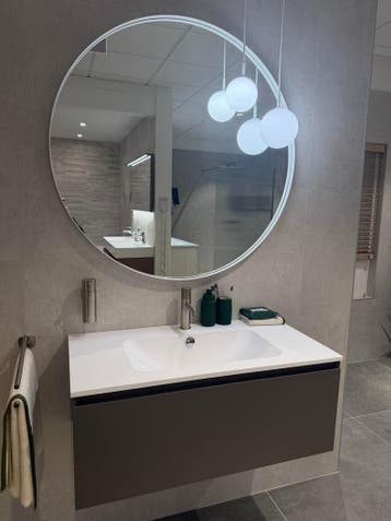 Badmeubel 90cm met RVS look kraan en ronde spiegel - 0006, Ophalen, Nieuw, 50 tot 100 cm, Wastafelkast