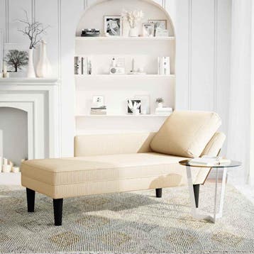 vidaXL Chaise longue met kussen corduroy stof crèmekleurig, Verzenden, Nieuw