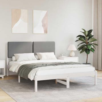 vidaXL Bedframe met Gevoerd Hoofdgedeelte Lichtgrijs 150 x, Verzenden, Nieuw, Hout