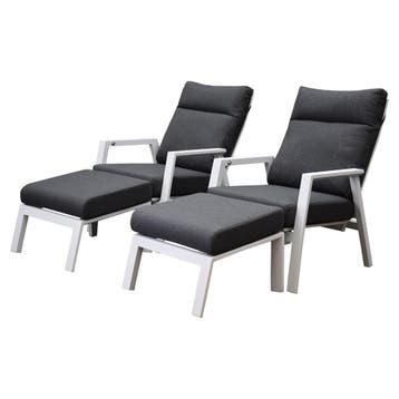 Vegas lounge balkonset 4 delig verstelbaar wit aluminium, Ophalen of Verzenden, Nieuw, Aluminium
