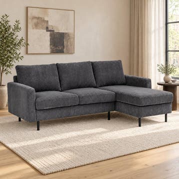 Hoekbank Lincoln - antraciet rib, chaise longue L/R, Huis en Inrichting, Ophalen of Verzenden, Nieuw