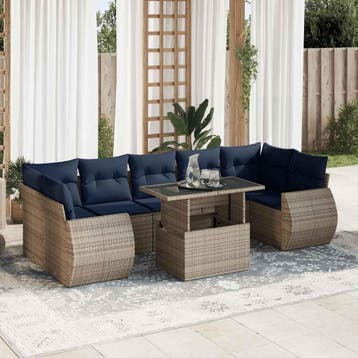 vidaXL 8-delige tuinbankset met kussens, grijs polyrotan, Verzenden, Nieuw