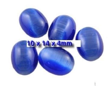 5 x Plaksteen glas cate-eye ovaal 10 x 14 mm blauw, Ophalen of Verzenden, Nieuw, Overige typen