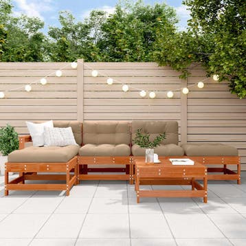 vidaXL Tuin loungeset 6 pcs Wasbruin Massief grenenhout, Verzenden, Nieuw, 6 zitplaatsen, Loungeset