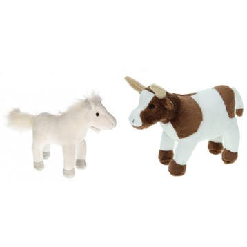 Pluche boerderijdieren knuffelset - koe en paard - 22 cm, Verzenden, Nieuw