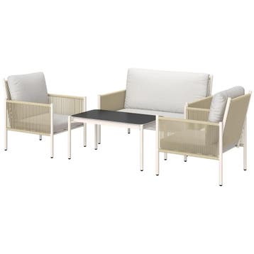 TRUUSK Polyrattan Tuinmeubelset - 2-zits Sofa, Stoel, Glazen, Verzenden, Nieuw