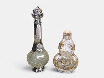 2 x Parfumflesje - Parfumfles - Glas, Zilver, Been,