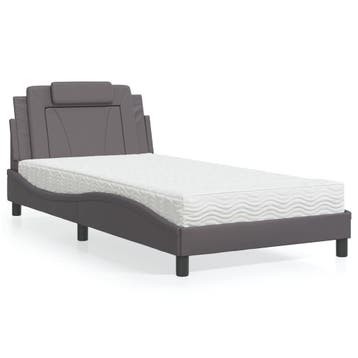 vidaXL Bed Viana met matras kunstleer grijs 100x200 cm, Overige materialen, 100 cm, Eenpersoons, Verzenden