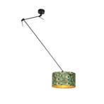 Hanglamp zwart met velours kap pauw met goud 35 cm - Blitz, Huis en Inrichting, Verzenden, Nieuw, Stof, Classic-antique