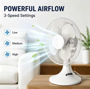 Elektrische Tafel Ventilator 43 cm – 3 Snelheden, Stil, Nieuw