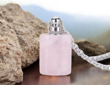 Gedenk hanger mini urn van edelsteen Rose Quartz met RVS..., Ophalen of Verzenden, Nieuw, Kraal