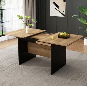 Uitschuifbare Eettafel 140–180 cm – Houtlook en Zwart, Huis en Inrichting, Tafels | Eettafels, Verzenden, Nieuw