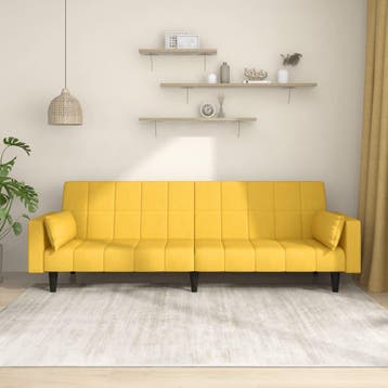 vidaXL Slaapbank 2-zits met 2 kussens stof geel, Verzenden, Minder dan 150 cm, Stof, Nieuw