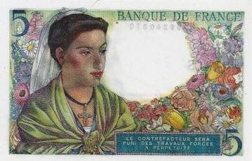 France Fay 05/04 5 Francs Berger 25/11/1943 Vz-st Pick 98, Verzenden