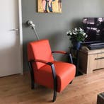 Fauteuil met stalen frame - oranje leer, Huis en Inrichting, Fauteuils, Ophalen of Verzenden, Nieuw, Leer