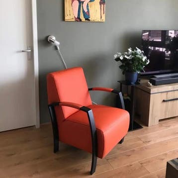 Fauteuil met stalen frame - oranje leer, Ophalen of Verzenden, Nieuw, Leer