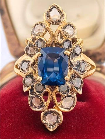 Zonder minimumprijs - Ring - 9 kt. Geel goud, Zilver Saffier, Nieuw