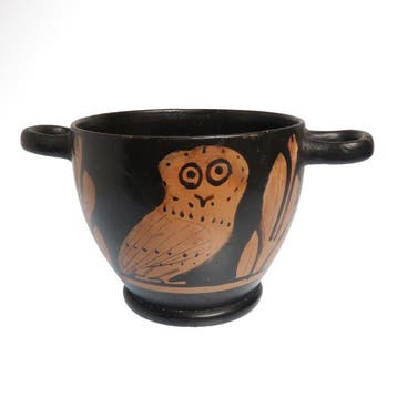 Oud-Grieks, Apuliaans Terracotta Roodfigurig uil-skyphos